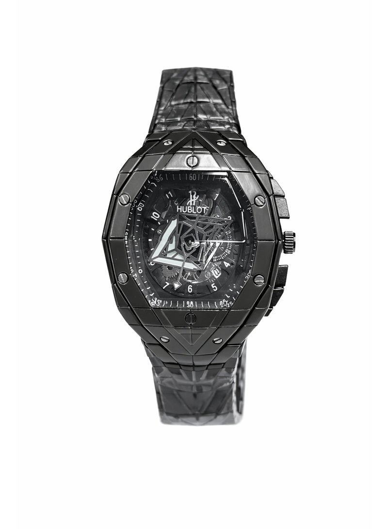 Hublot Men’s Luxury Skeleton Dial Watch with Octagonal Case – Black - Image 1